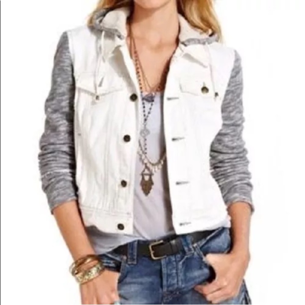 Free People Mixed Media Hoodie Denim Moto Jacket S